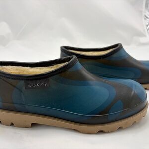 Orla Kiely Blue Pear Vintage Slip-On Welly Rain Boots, Size 6.5